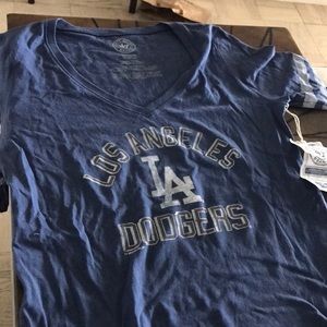 Ladies V-neck Dodger baseball T-shirt with tags. Never worn. Ladies Medium-blue
